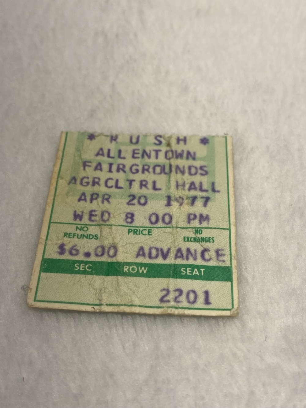Vintage 1977 Rush Concert Ticket Stub April 20,1977